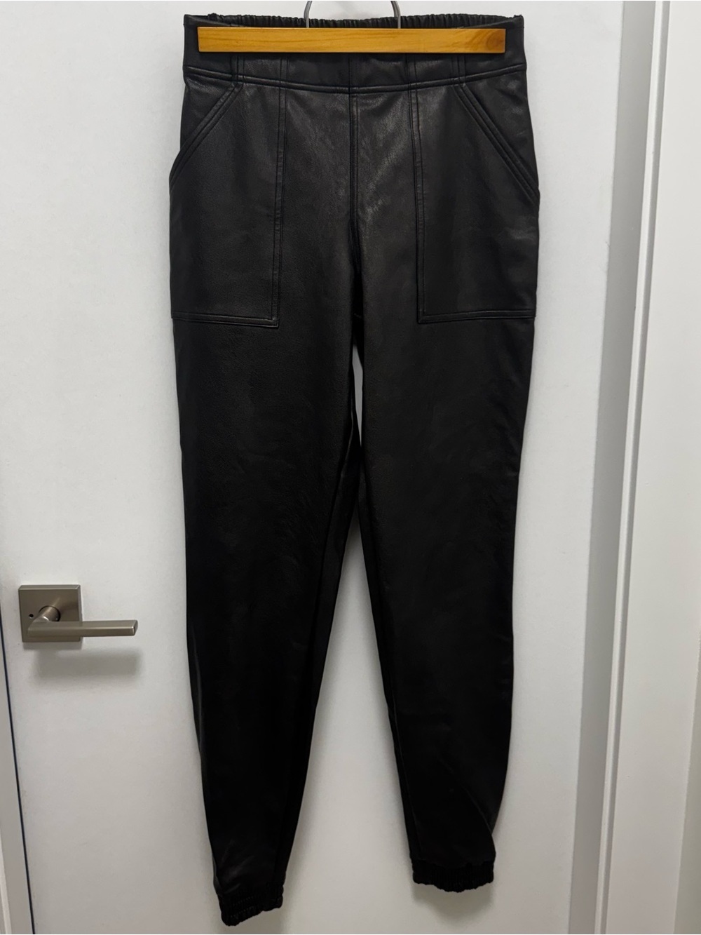 SPANX Black Faux Leather Joggers Pantss sz S